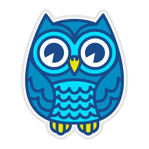 Dessin animé mignon oiseau hibou aux grands yeux en position assise vecteur