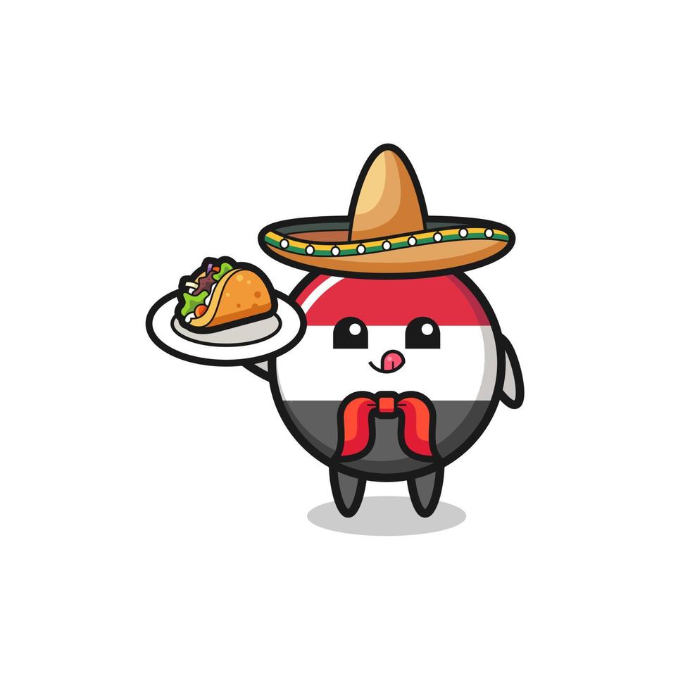 mascotte de chef mexicain drapeau yémen tenant un taco vecteur