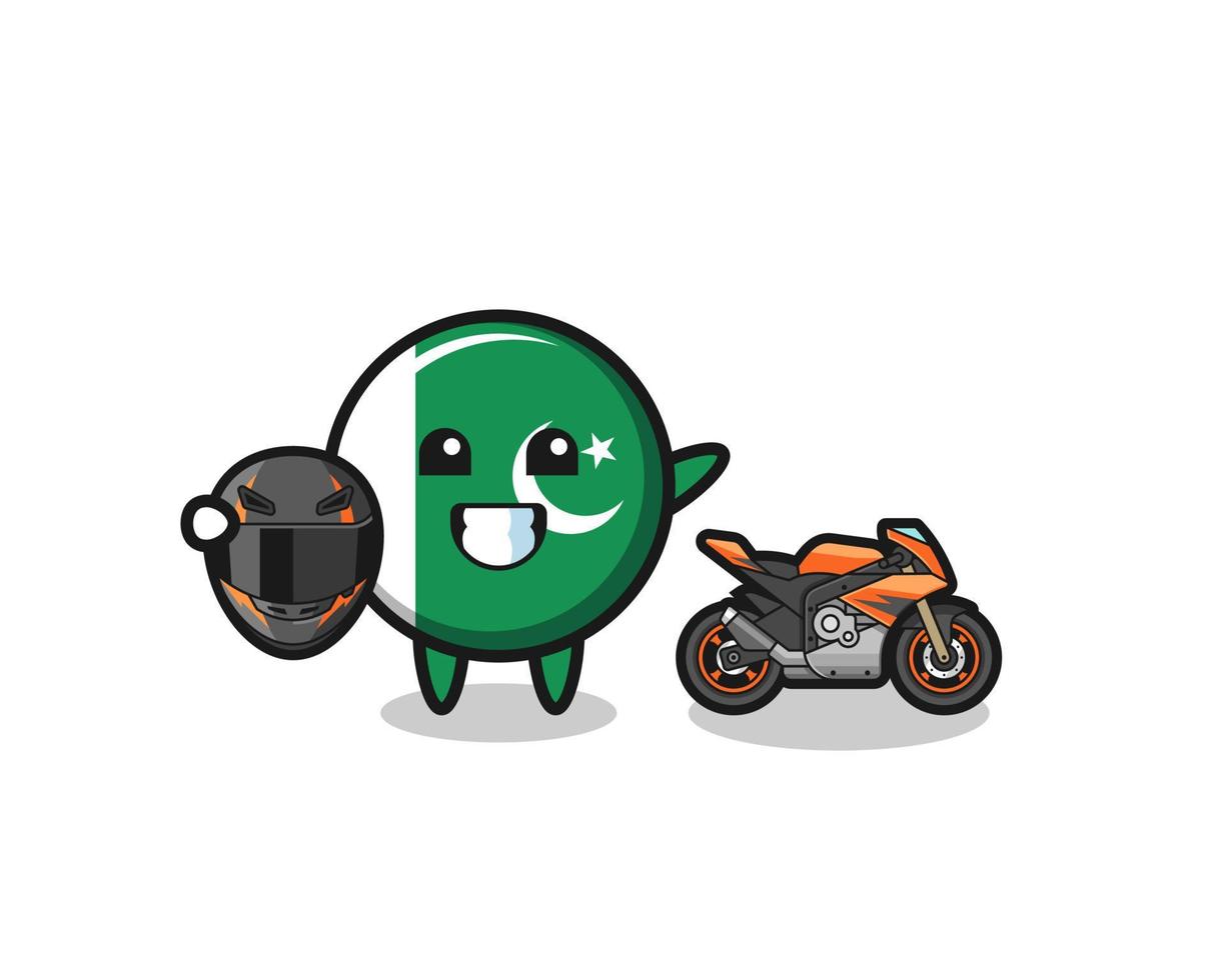 dessin animé mignon drapeau du pakistan en tant que coureur de moto vecteur