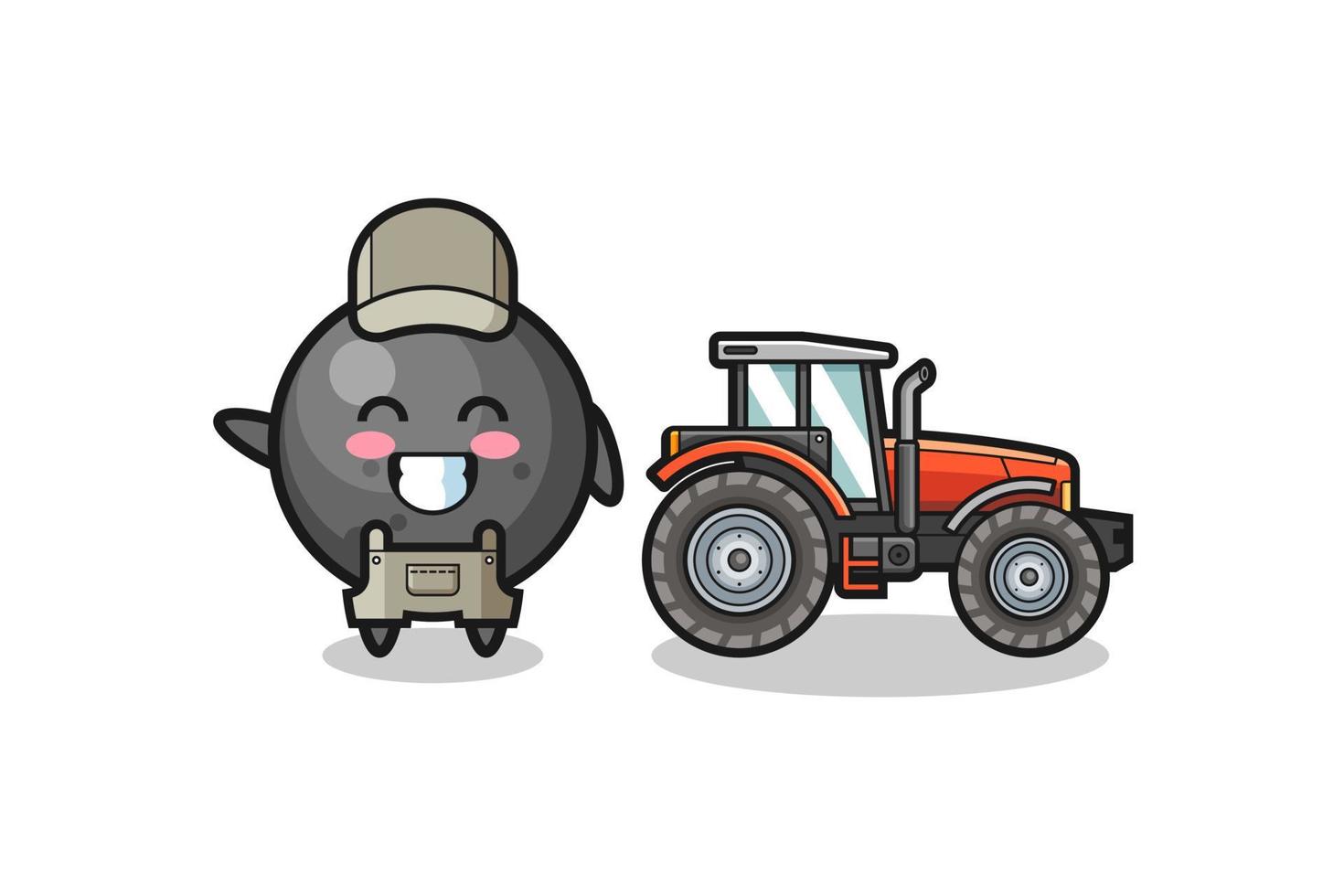 la mascotte du fermier boulet de canon debout à côté d'un tracteur vecteur