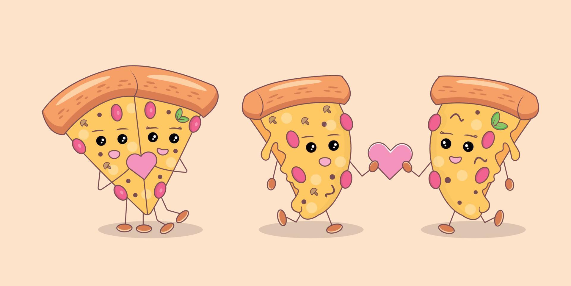 quatre tranches de pizza amoureuses vecteur