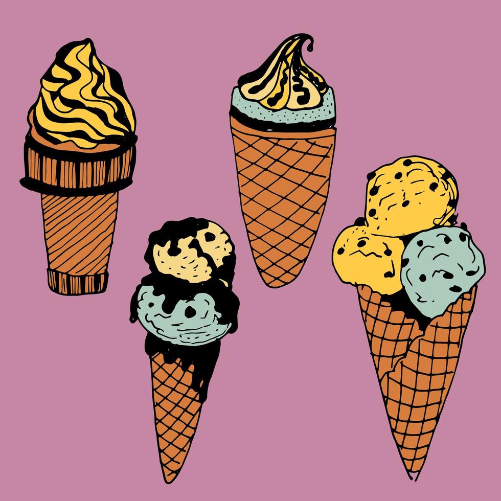 vecteur défini doodles de la variété de crème glacée