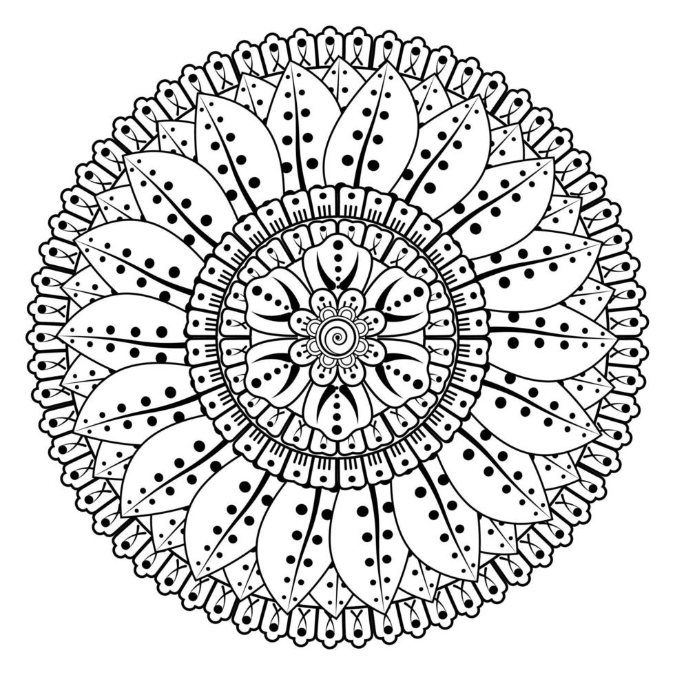 motif circulaire en forme de mandala pour henné, mehndi, tatouage, décoration. ornement décoratif dans un style oriental ethnique. page de livre de coloriage. vecteur