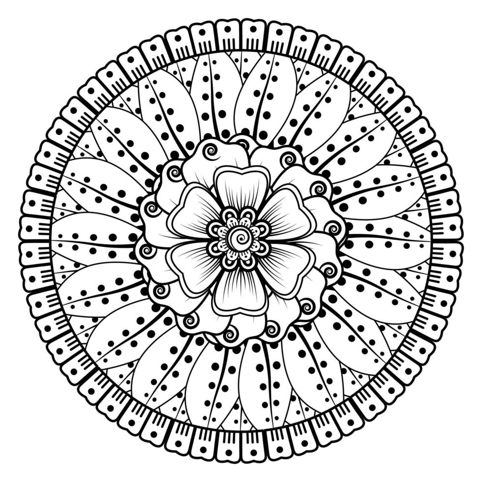 motif circulaire en forme de mandala pour henné, mehndi, tatouage, décoration. ornement décoratif dans un style oriental ethnique. page de livre de coloriage. vecteur