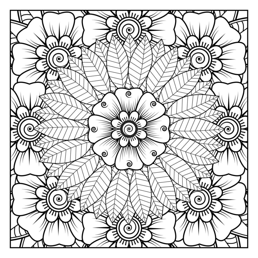 motif circulaire en forme de mandala pour henné, mehndi, tatouage, décoration. ornement décoratif dans un style oriental ethnique. page de livre de coloriage. vecteur