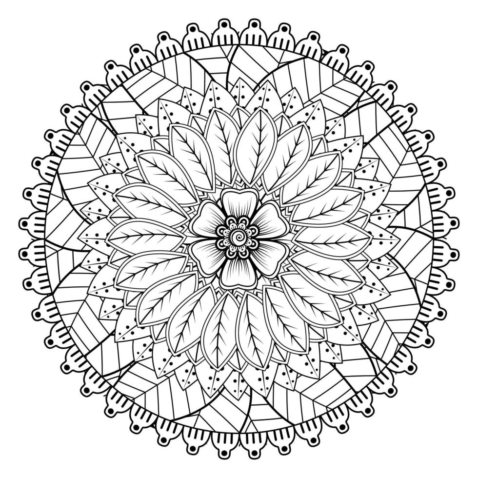 motif circulaire en forme de mandala pour henné, mehndi, tatouage, décoration. ornement décoratif dans un style oriental ethnique. page de livre de coloriage. vecteur