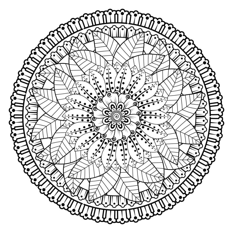 motif circulaire en forme de mandala pour henné, mehndi, tatouage, décoration. ornement décoratif dans un style oriental ethnique. page de livre de coloriage. vecteur