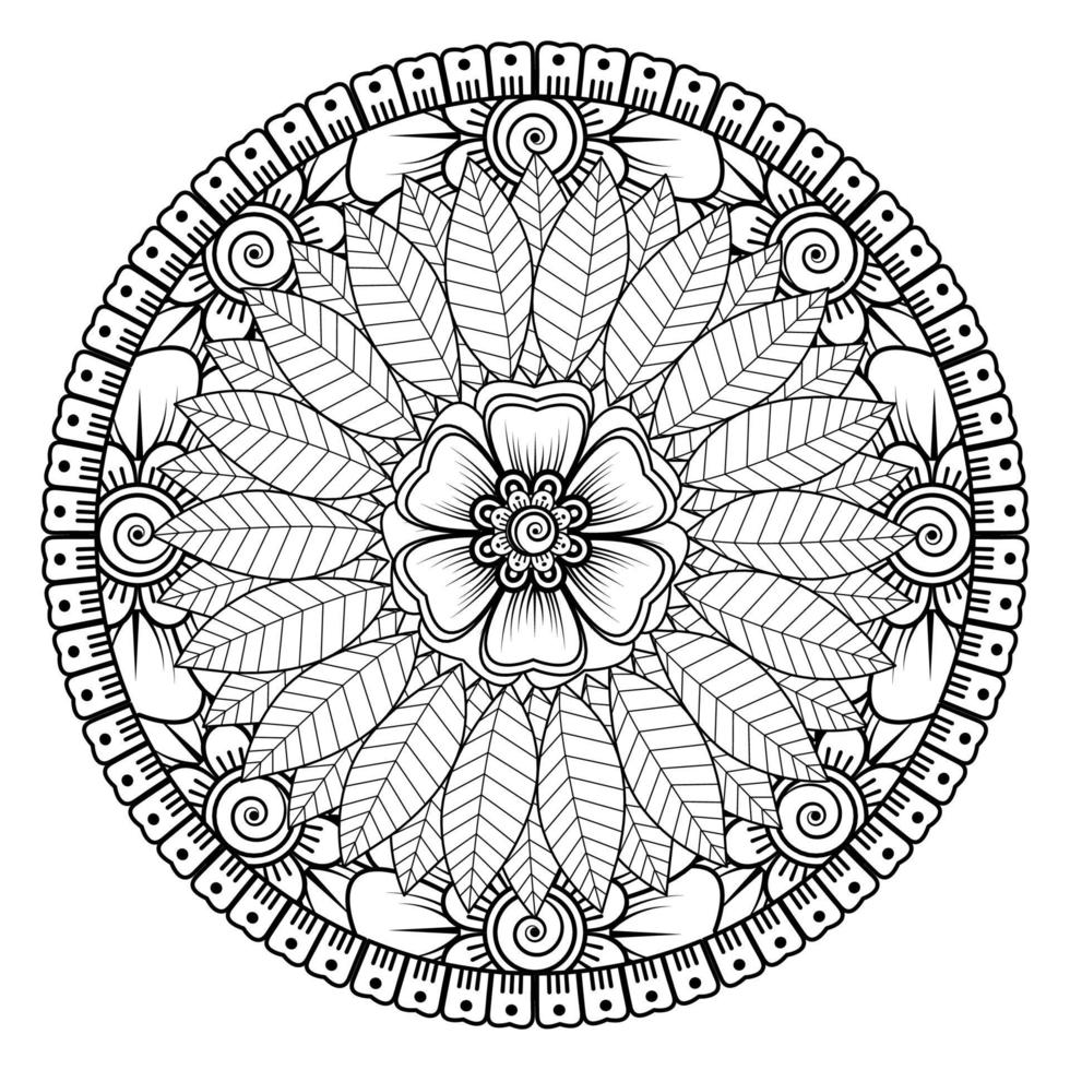 motif circulaire en forme de mandala pour henné, mehndi, tatouage, décoration. ornement décoratif dans un style oriental ethnique. page de livre de coloriage. vecteur