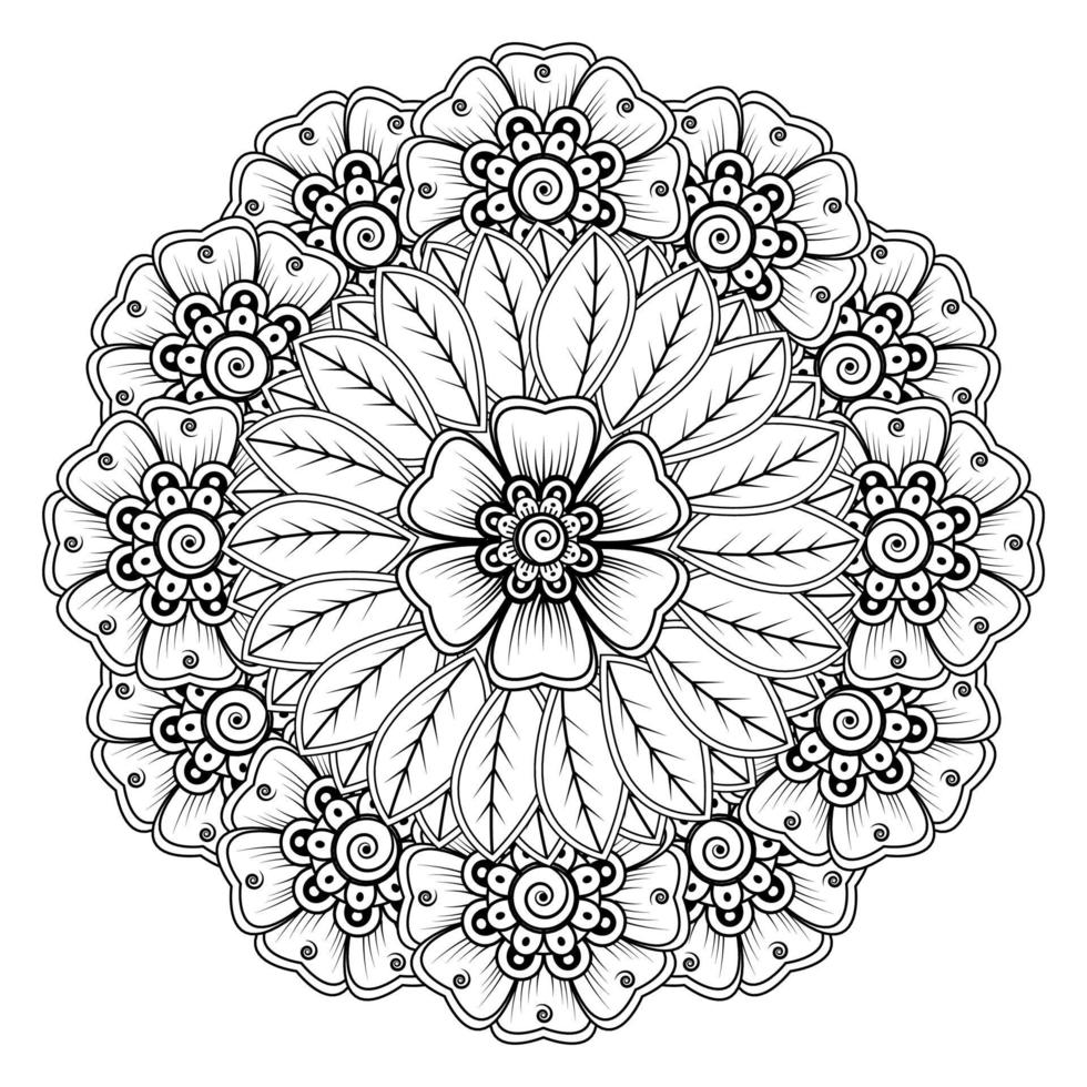 motif circulaire en forme de mandala pour henné, mehndi, tatouage, décoration. ornement décoratif dans un style oriental ethnique. page de livre de coloriage. vecteur