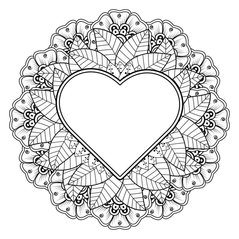 fleur de mehndi avec cadre en forme de coeur. décoration en ornement oriental ethnique, doodle. vecteur