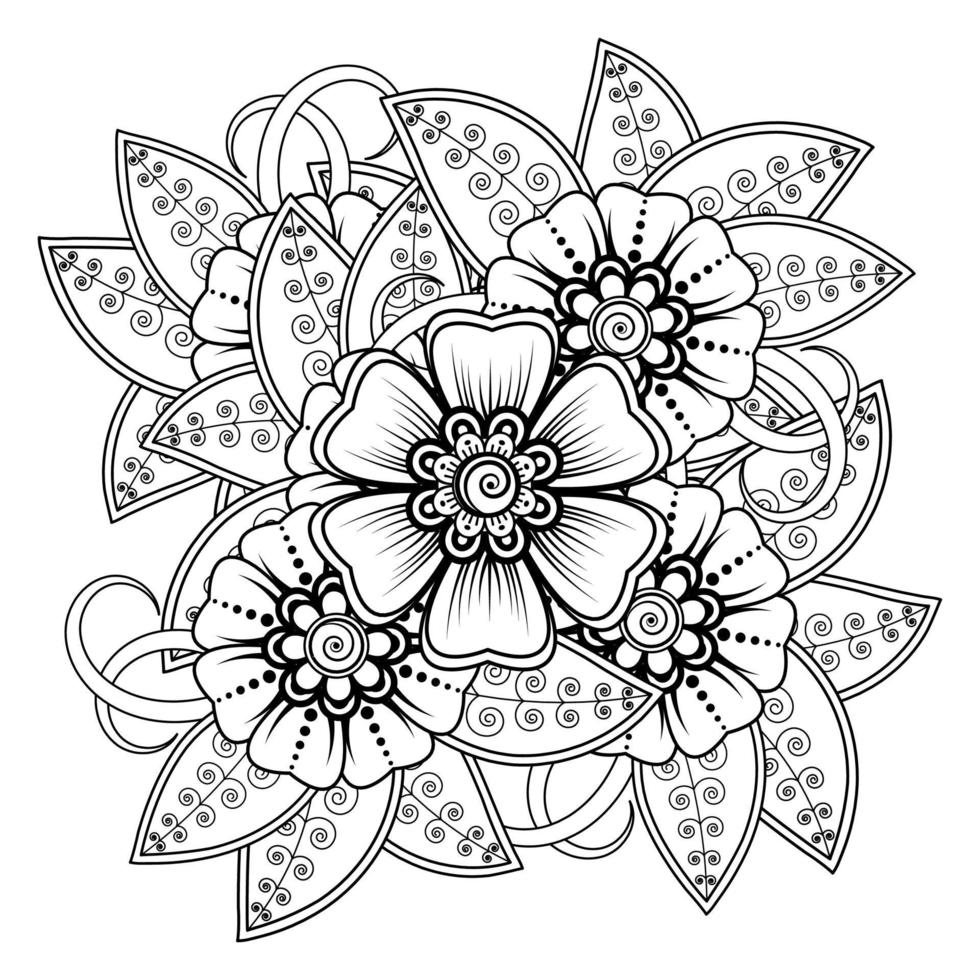 fleur de mehndi pour henné, mehndi, tatouage, décoration. ornement décoratif dans un style oriental ethnique, ornement de griffonnage, dessin à la main de contour. page de livre de coloriage. vecteur