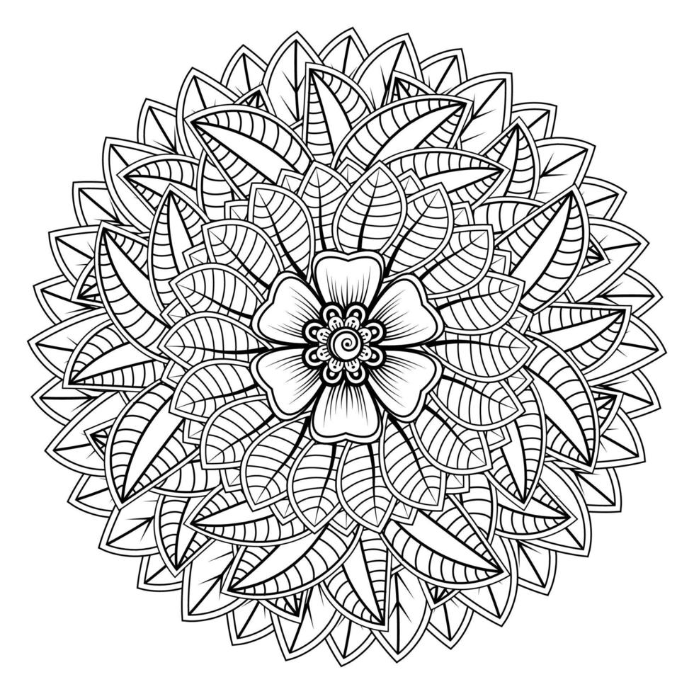 motif circulaire en forme de mandala pour henné, mehndi, tatouage, décoration. ornement décoratif dans un style oriental ethnique. page de livre de coloriage. vecteur