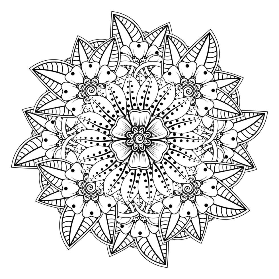 motif circulaire en forme de mandala pour henné, mehndi, tatouage, décoration. ornement décoratif dans un style oriental ethnique. page de livre de coloriage. vecteur