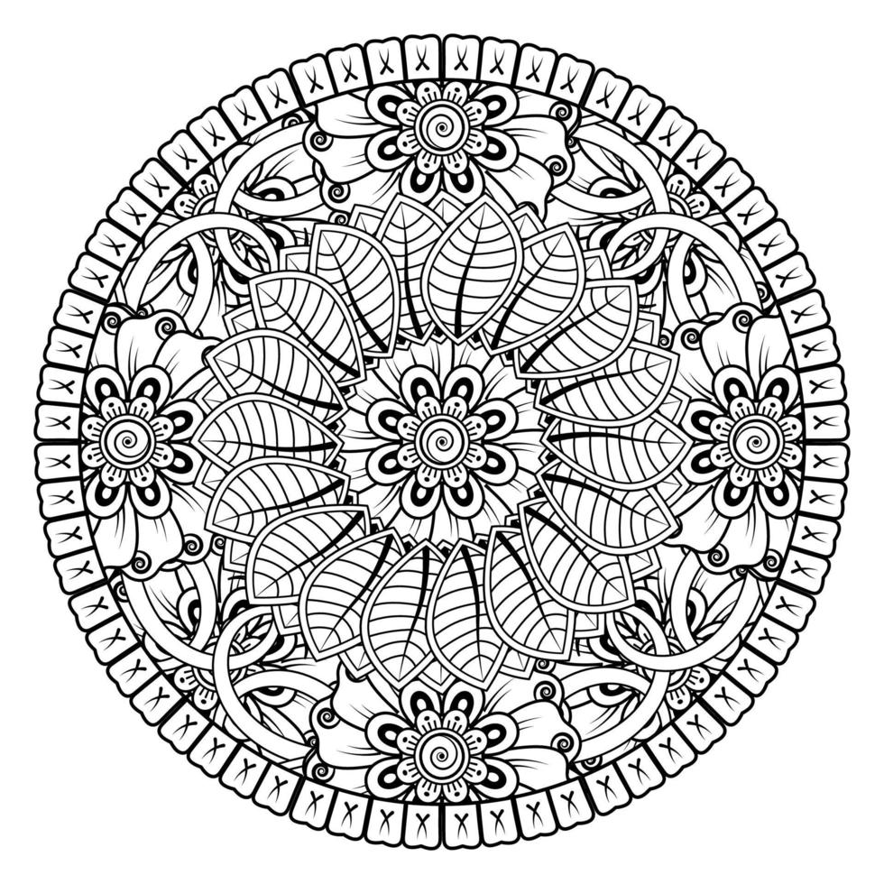 motif circulaire en forme de mandala pour henné, mehndi, tatouage, décoration. ornement décoratif dans un style oriental ethnique. page de livre de coloriage. vecteur