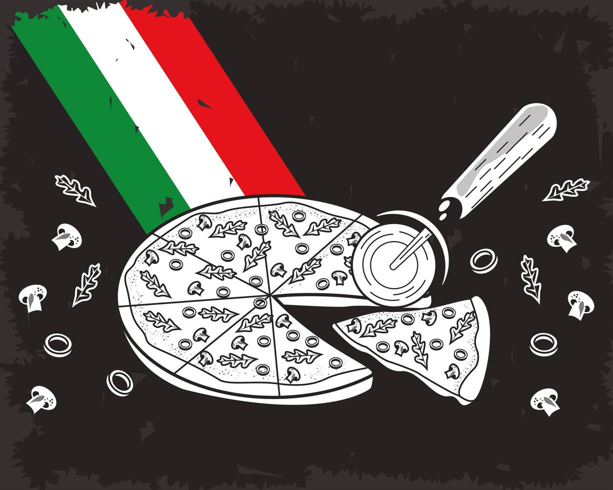 drapeau italien avec pizza vecteur