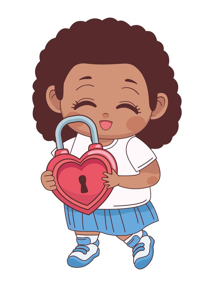 fille afro avec cadenas coeur vecteur