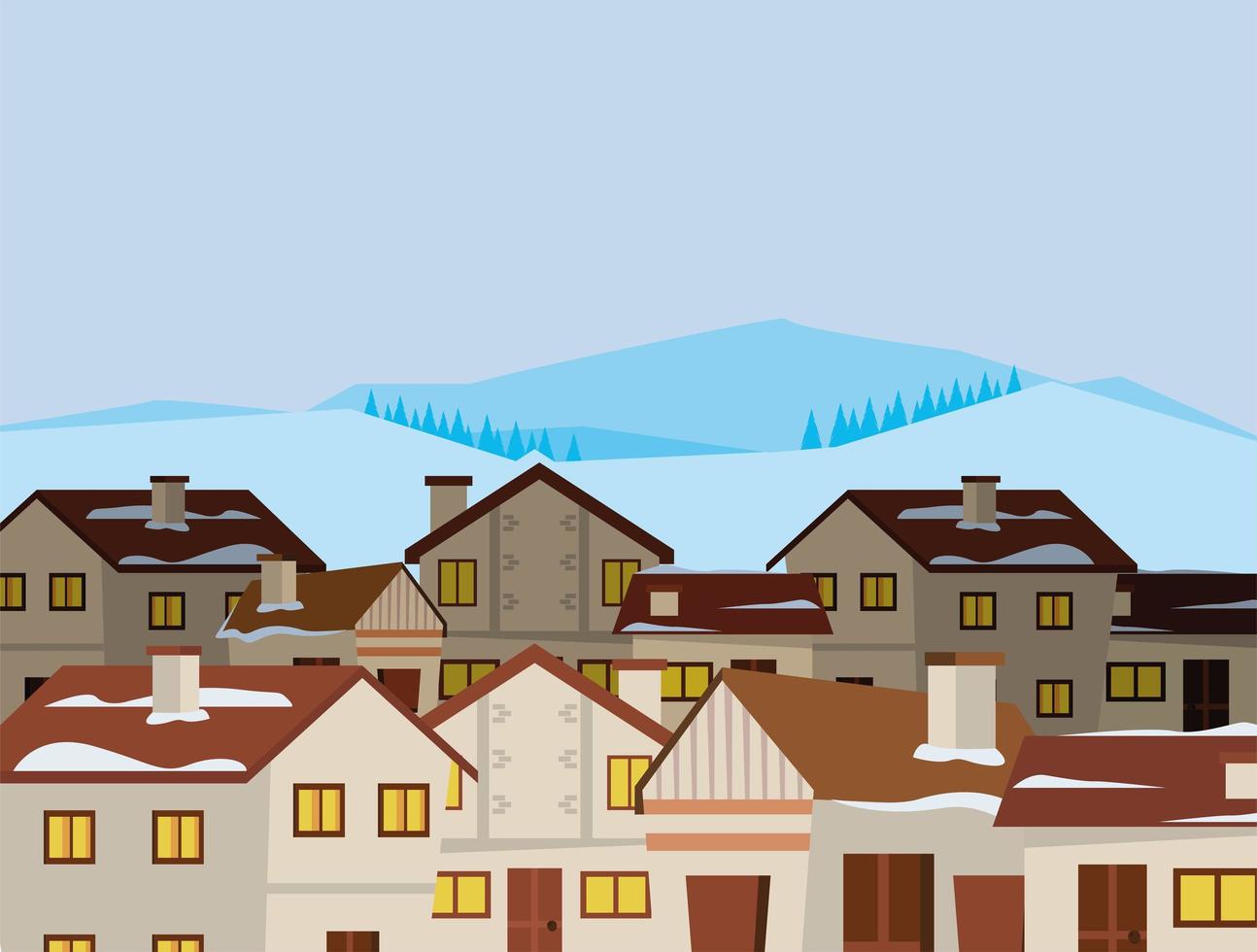scène de paysage de neige d'hiver de la ville vecteur