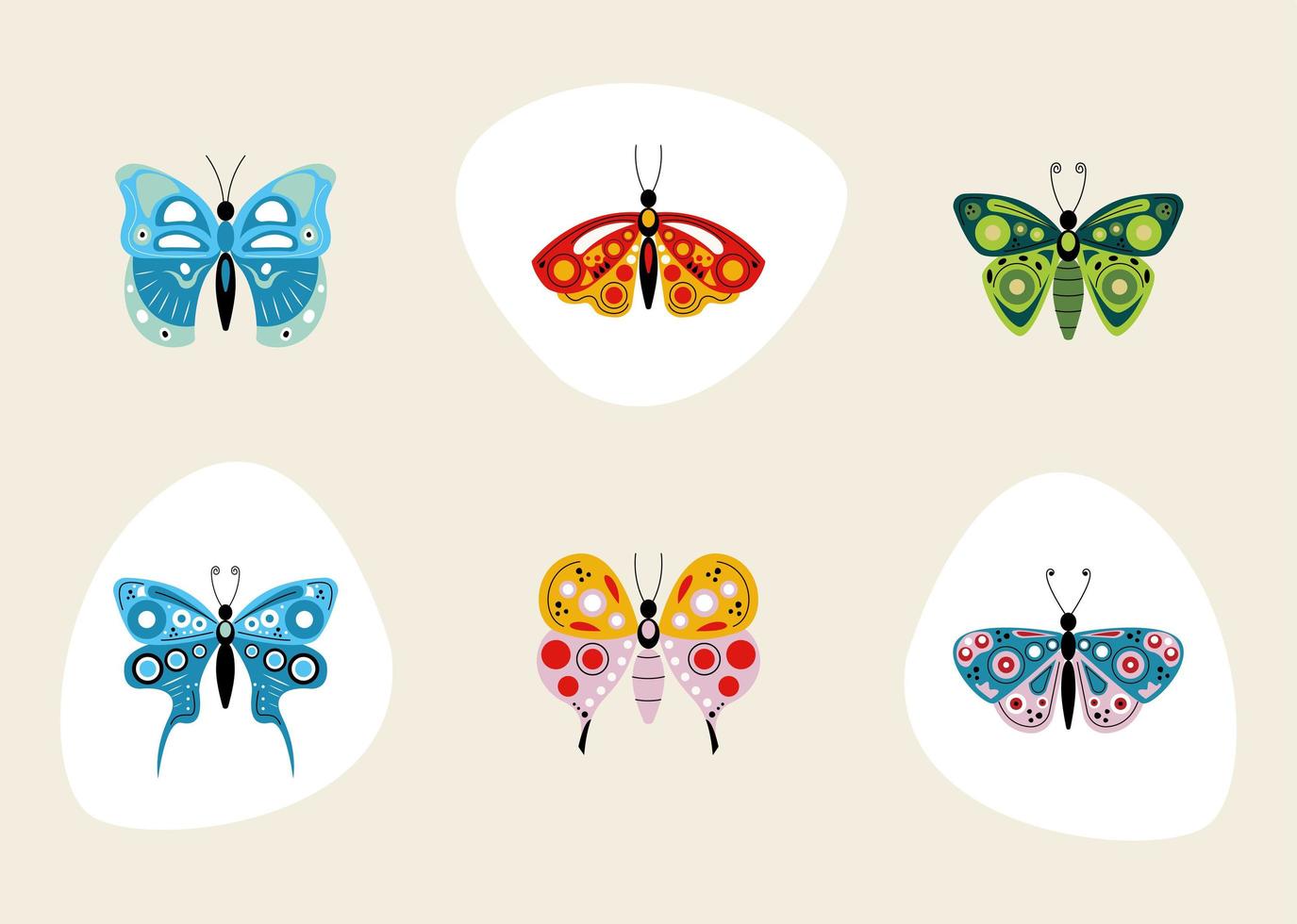 groupe de six papillons mignons vecteur