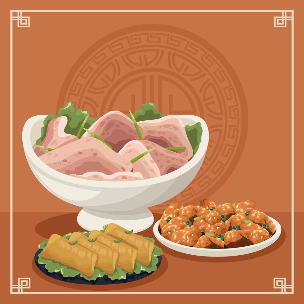 scène de trois plats de cuisine chinoise vecteur
