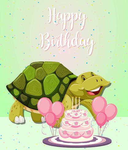 Carte d&#39;anniversaire tortue et gâteau vecteur