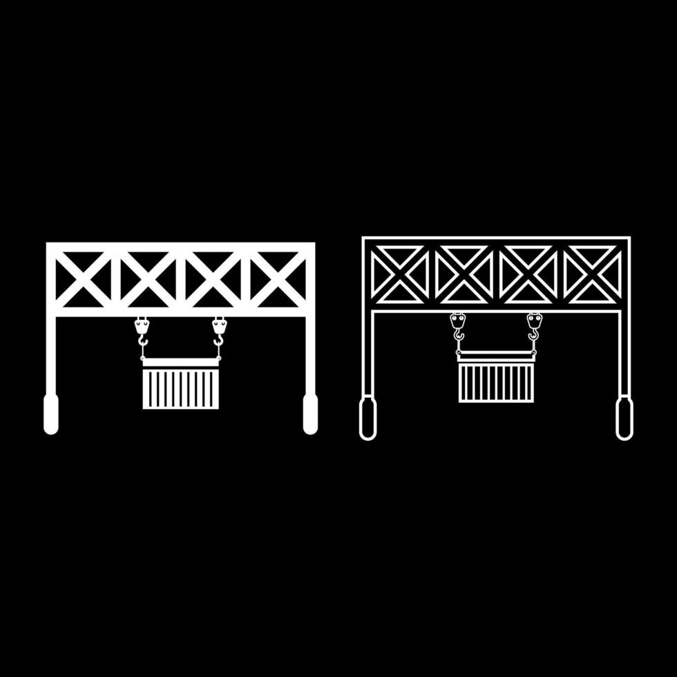 chargeur de port grue ferroviaire avec conteneur de fret levage de marchandises technologie logistique terminal service icône contour ensemble illustration vectorielle de couleur blanche image de style plat vecteur