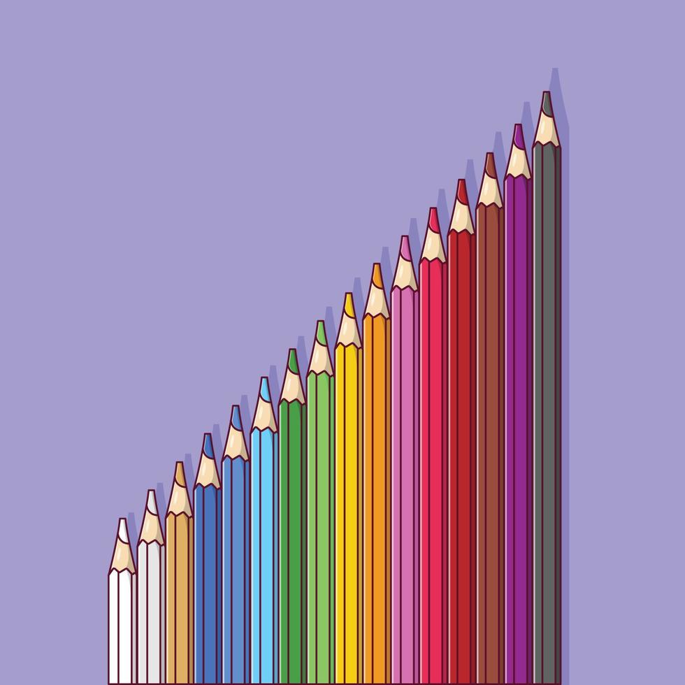 ensemble d'illustration vectorielle de crayons de couleur. objet. matériel de dessin. style de dessin animé plat adapté à la page de destination web, à la bannière, au dépliant, à l'autocollant, à la carte, à l'arrière-plan vecteur