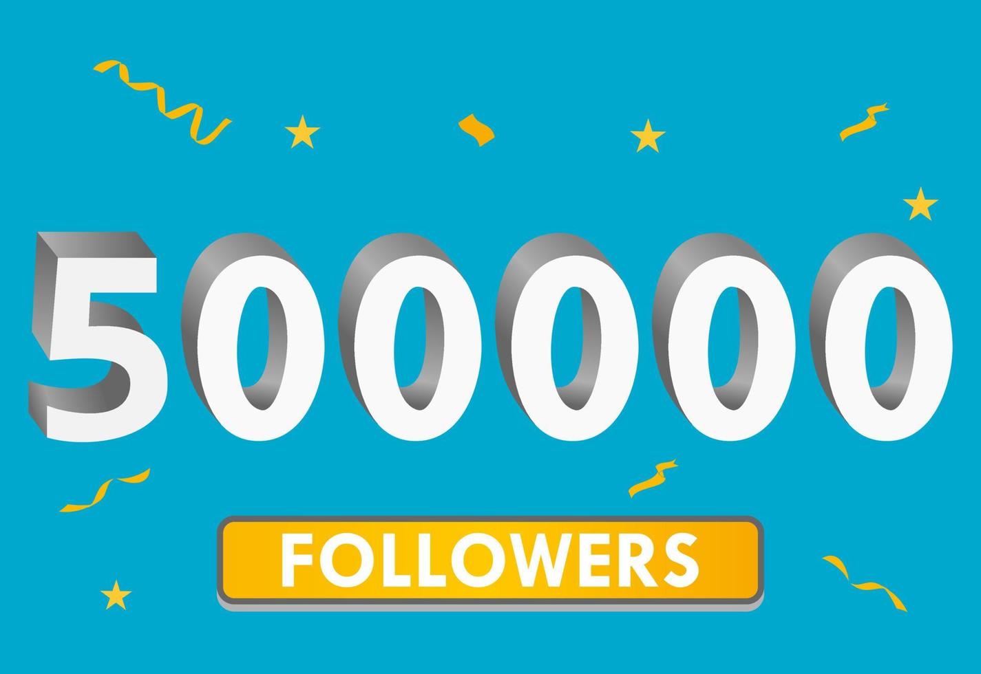illustration numéros 3d pour les médias sociaux 500k aime merci, célébrant les fans des abonnés. bannière avec 500 000 followers vecteur