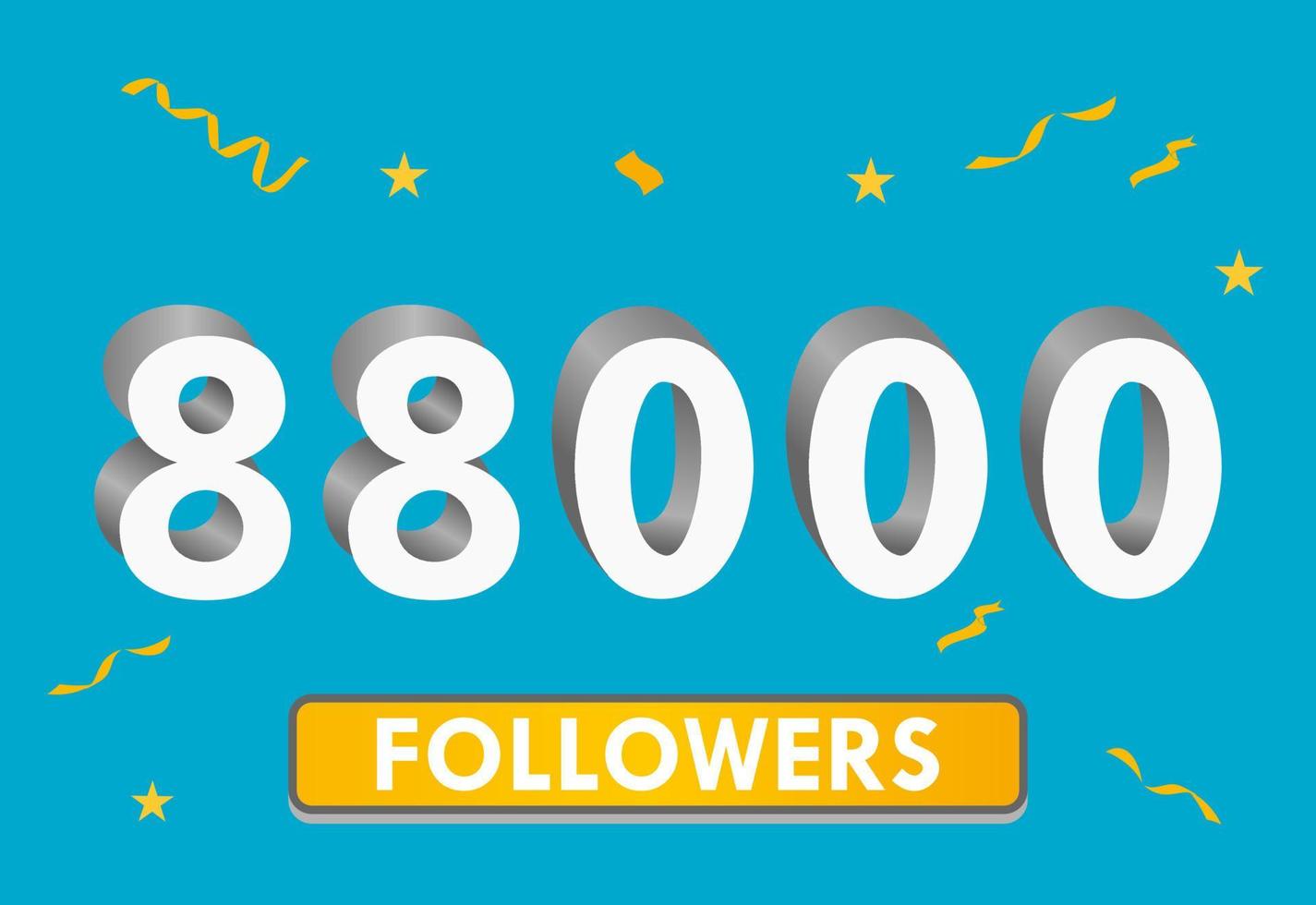illustration numéros 3d pour les médias sociaux 88k aime merci, célébrant les fans des abonnés. bannière avec 88000 followers vecteur