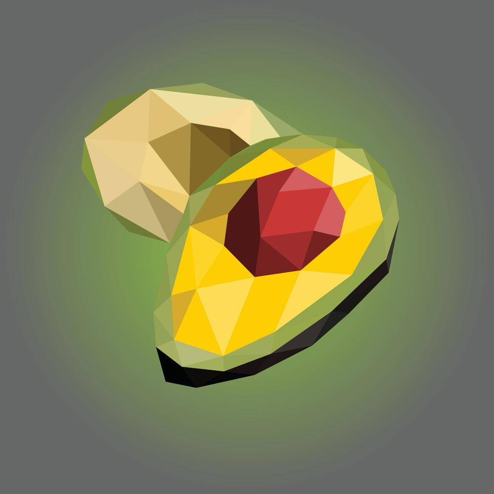 avocat. illustration vectorielle de fruits dans un style low poly. illustration polygonale. design d'impression. peut être utilisé comme impression pour les t-shirts, les emballages alimentaires, les textiles, les souvenirs, les blocs-notes, les emballages alimentaires. vecteur