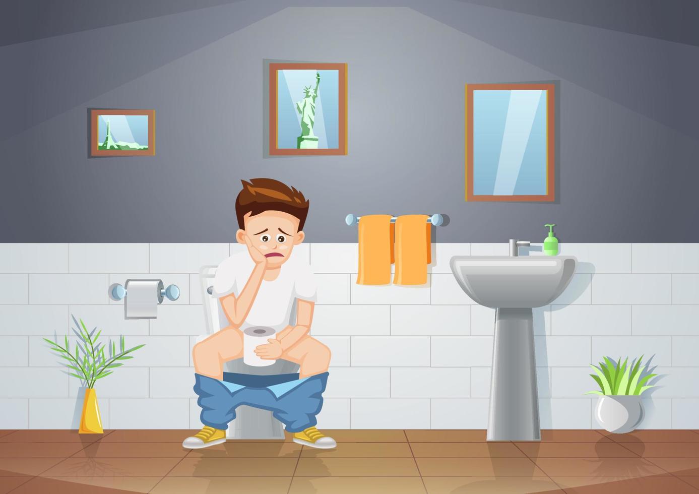 version dessin animé de l'homme assis dans les toilettes vecteur