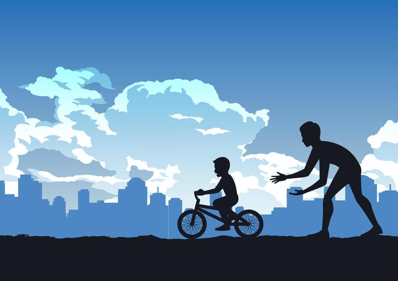 la conception de la silhouette du père apprend à son fils à faire du vélo vecteur