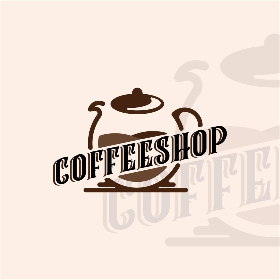 cafetière logo vintage avec contour vector illustration modèle icône graphisme. signe et symbole de boisson ou de boisson de magasin pour des affaires avec le style de typographie