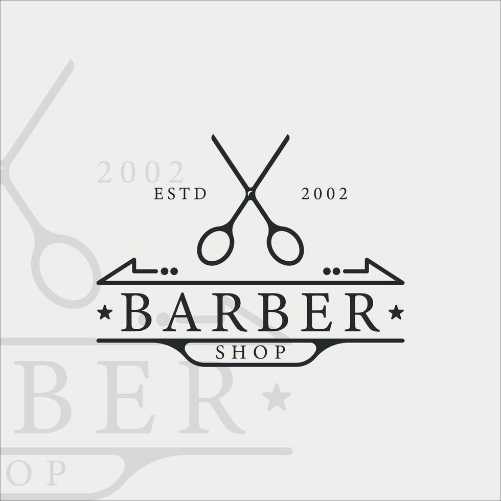 conception graphique d'icône de modèle d'illustration vectorielle minimaliste vintage de logo de salon de coiffure. ciseaux dessin au trait simple style rétro vecteur