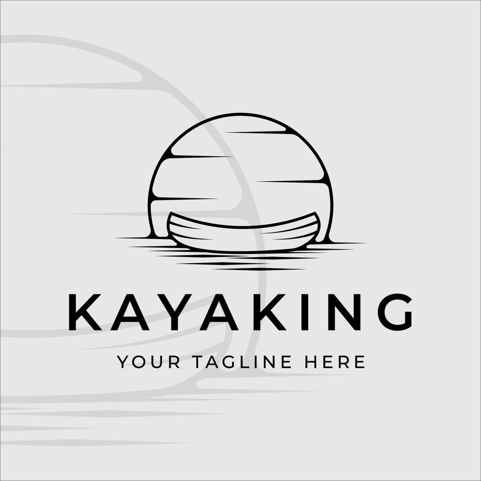 kayak ou canoë logo dessin au trait simple illustration vectorielle minimaliste modèle icône conception graphique. kayak à la rivière avec signe solaire ou symbole pour le concept de sport d'aventure vecteur