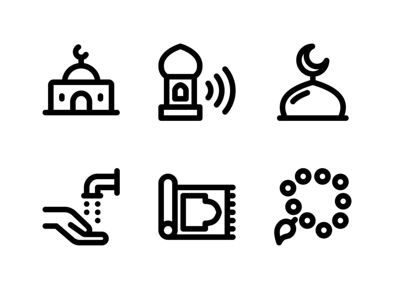 ensemble simple d'icônes de lignes vectorielles liées au ramadan. contient des icônes comme mosquée, minaret, dôme et plus encore. vecteur