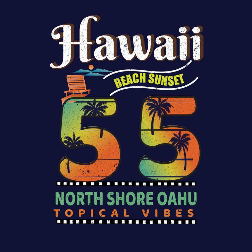 conception de t-shirt d'été vintage coucher de soleil plage hawaii pour les vacances d'été vecteur
