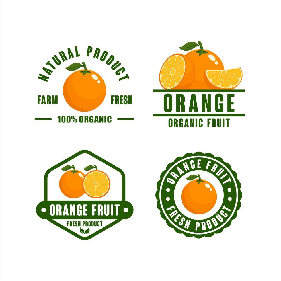 collection de logos de produits biologiques de fruits orange insigne vecteur