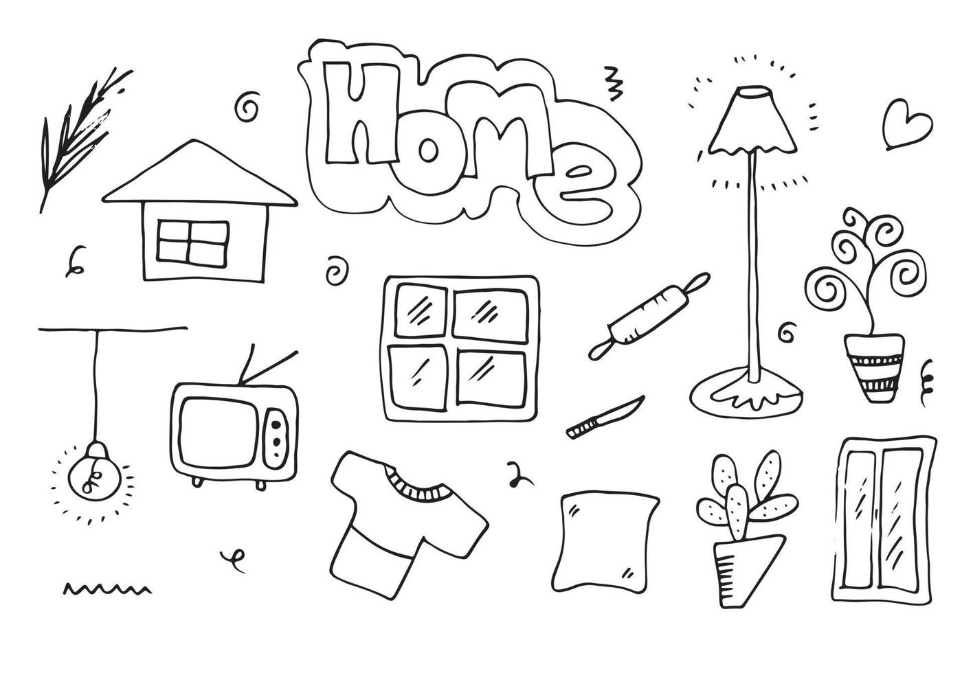 ensemble d'icônes d'appareils ménagers dessinés à la main. griffonnages à la maison. vecteur