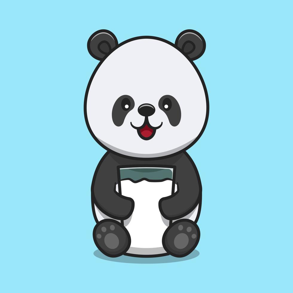 panda mignon boire du lait frais dessin animé vecteur icône illustration