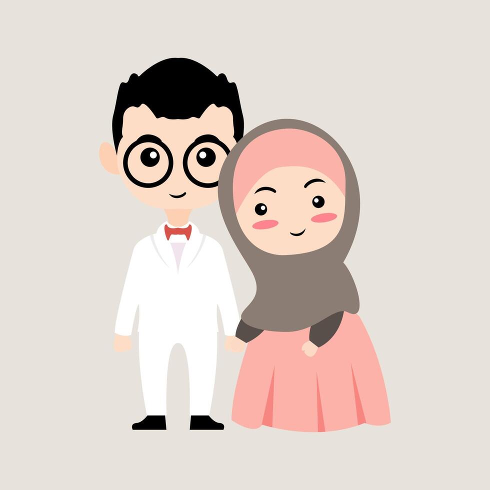 dessin animé musulman mignon pour carte de mariage vecteur