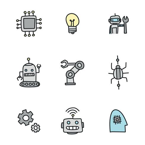 Doodled Icônes Robotiques vecteur