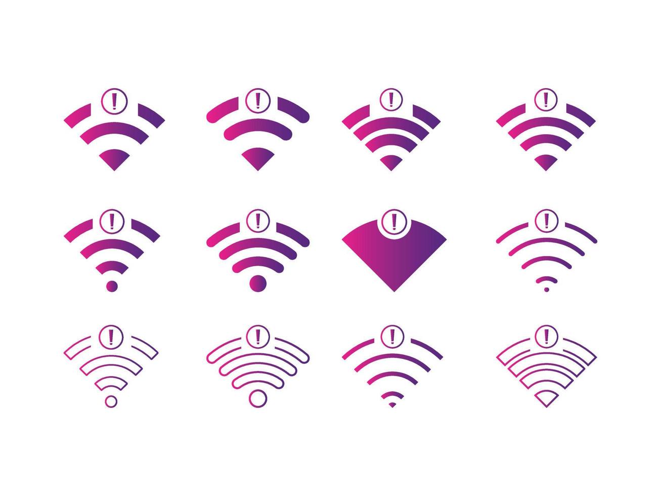 ensemble d'aucun signe de réseau sans fil symbole icône dégradé de couleur vecteur