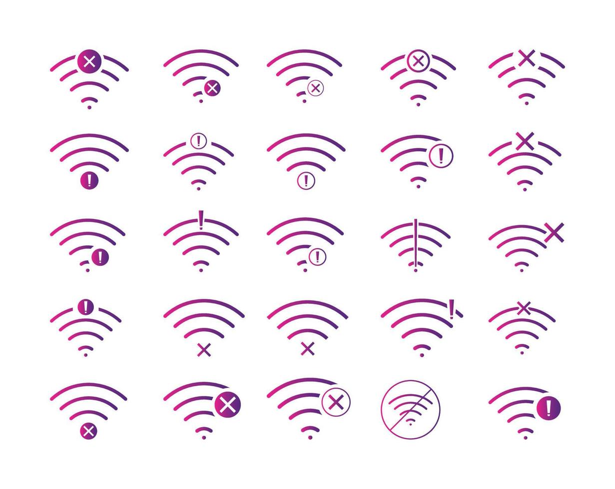 ensemble d'aucun signe de réseau sans fil symbole icône dégradé de couleur vecteur