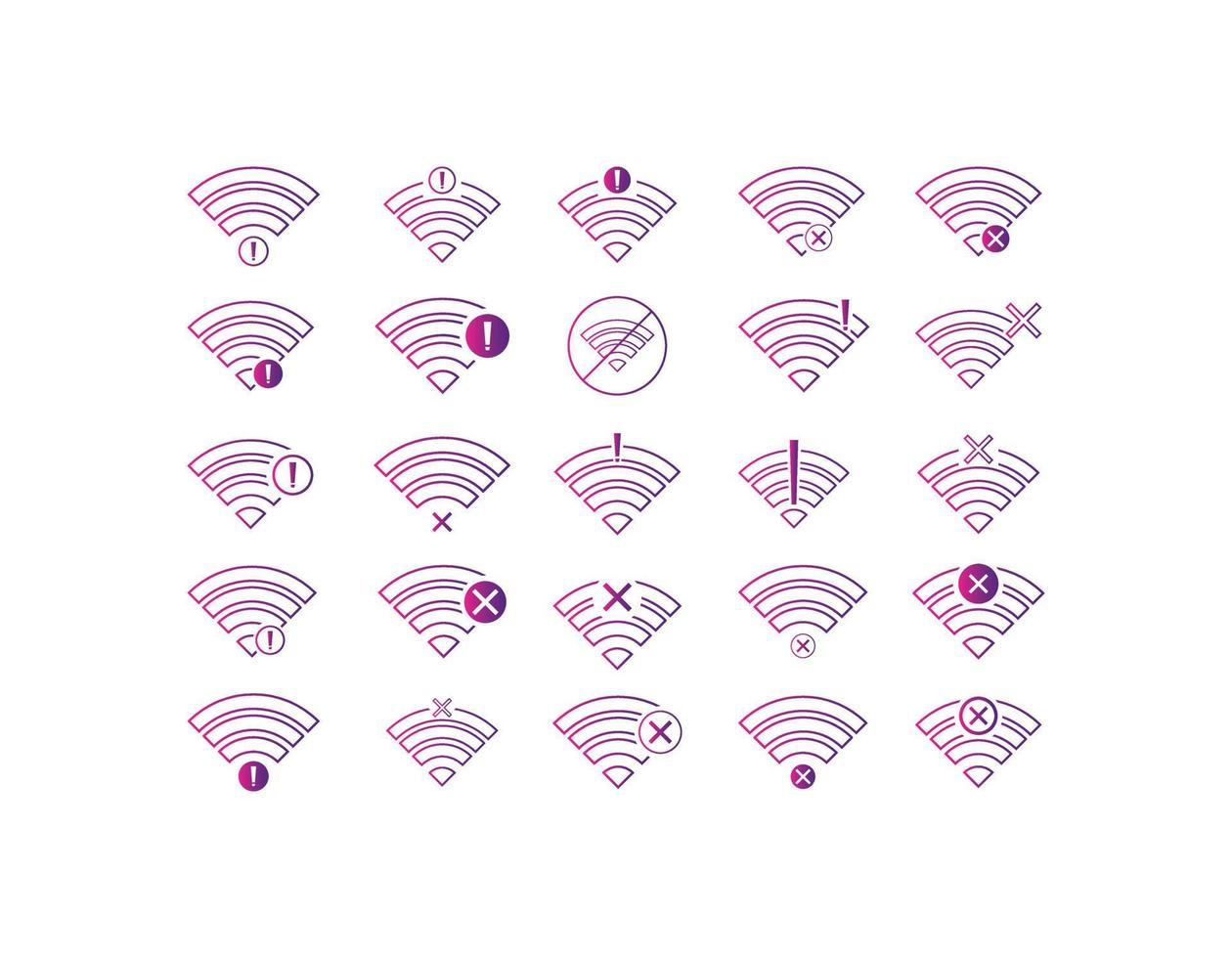 ensemble d'aucun signe de réseau sans fil symbole icône dégradé de couleur vecteur