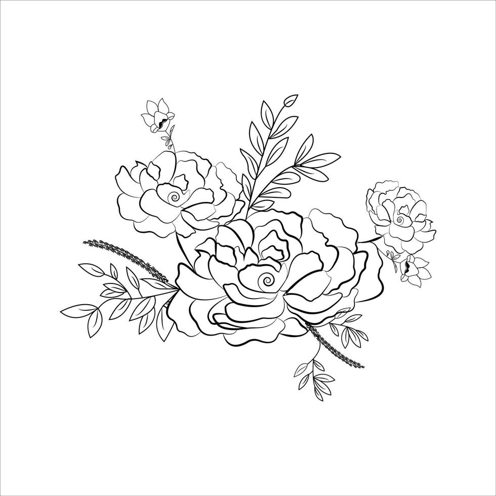 belle fleur dessinée à la main. art d'illustration florale vectorielle monochrome. vecteur
