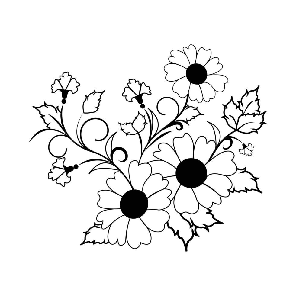 couronne de fleurs. bordure fleurie. dessin au trait. illustration vectorielle de ligne. vecteur