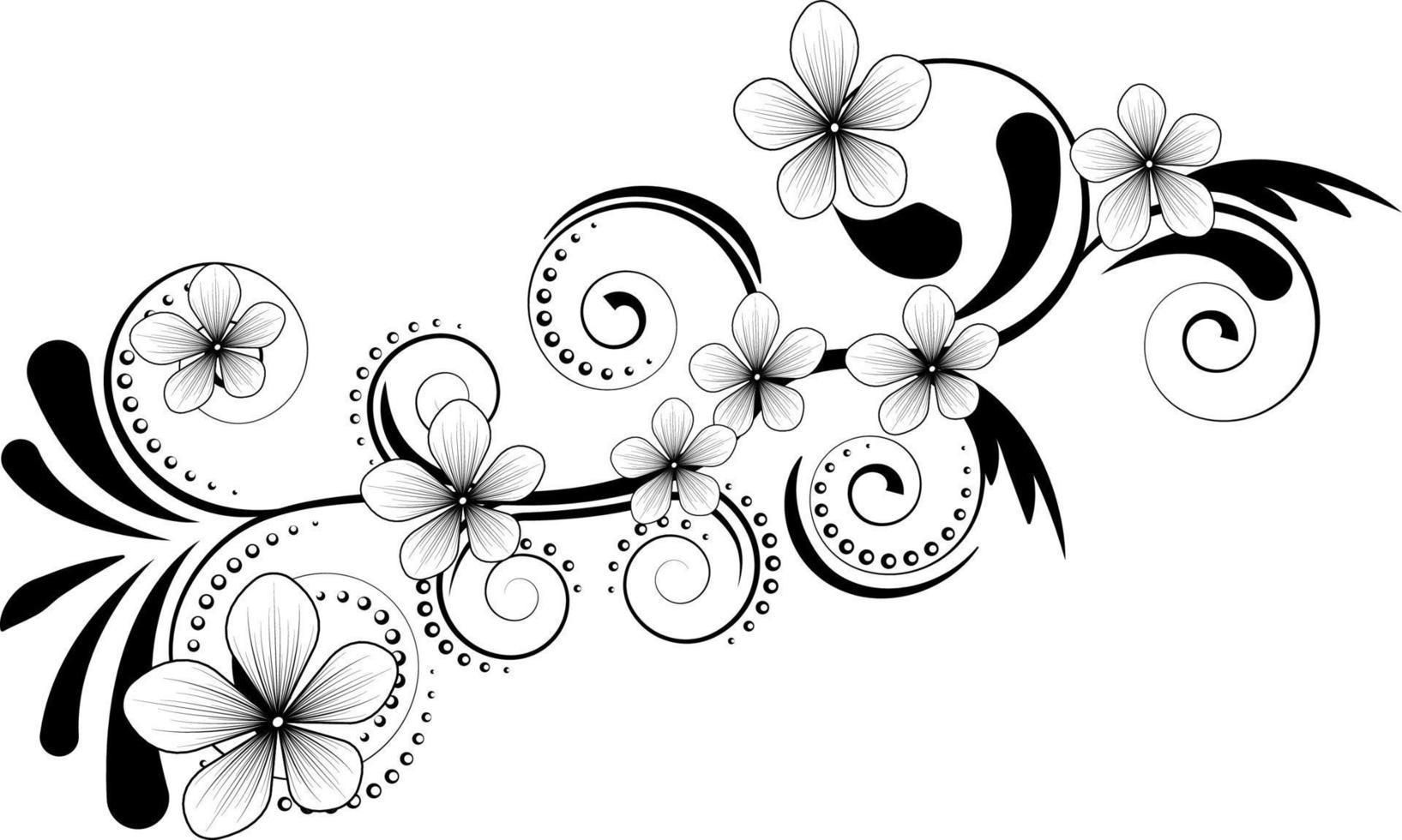bordure florale fantaisie noir et blanc sans couture vecteur