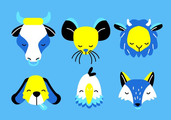 Animal Faces Head Set Vector Illustration plate