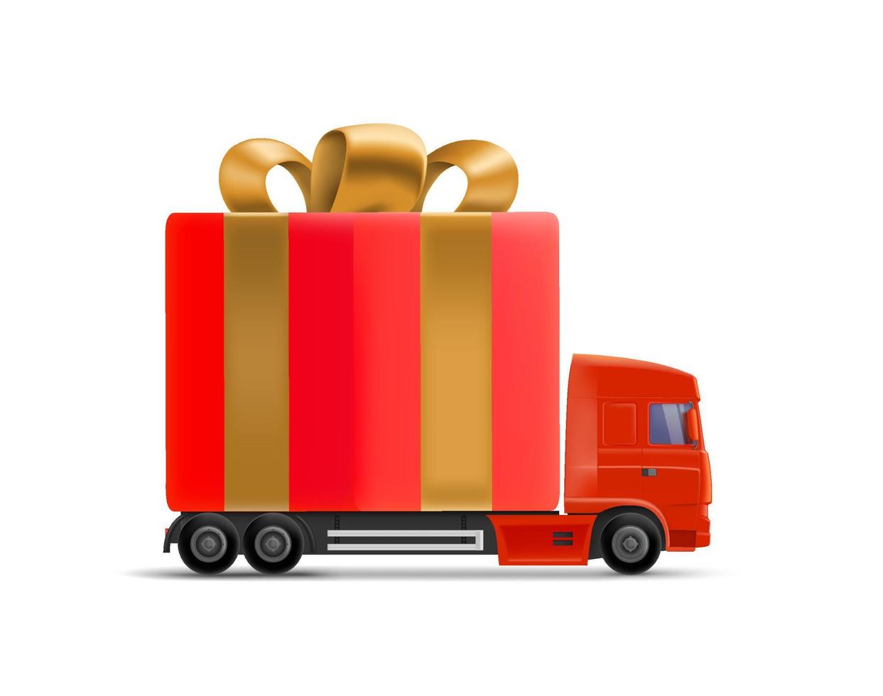 camion avec boîte-cadeau. concept de livraison de vacances. illustration vectorielle 3d vecteur