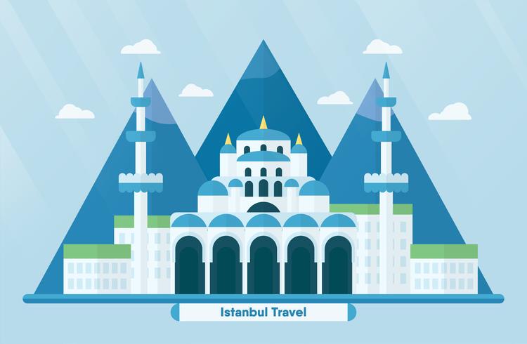 Points de repère de la Turquie pour voyager avec Hagia Sophia à Istanbul et en montagne. Illustration vectorielle avec espace copie et lumière parasite sur fond bleu. vecteur